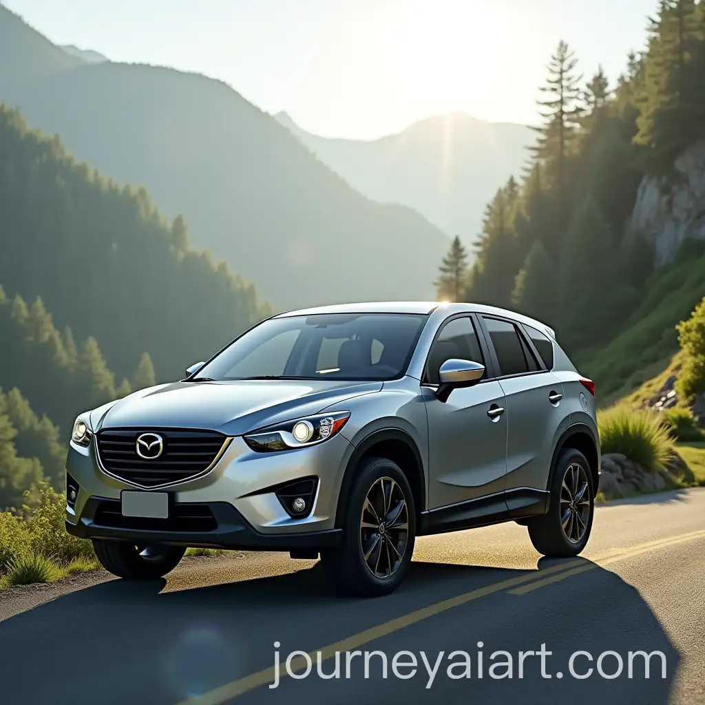 Silver-2014-Mazda-CX5-Parked-on-Scenic-Mountain-Road-with-Sunlight-and-Greenery