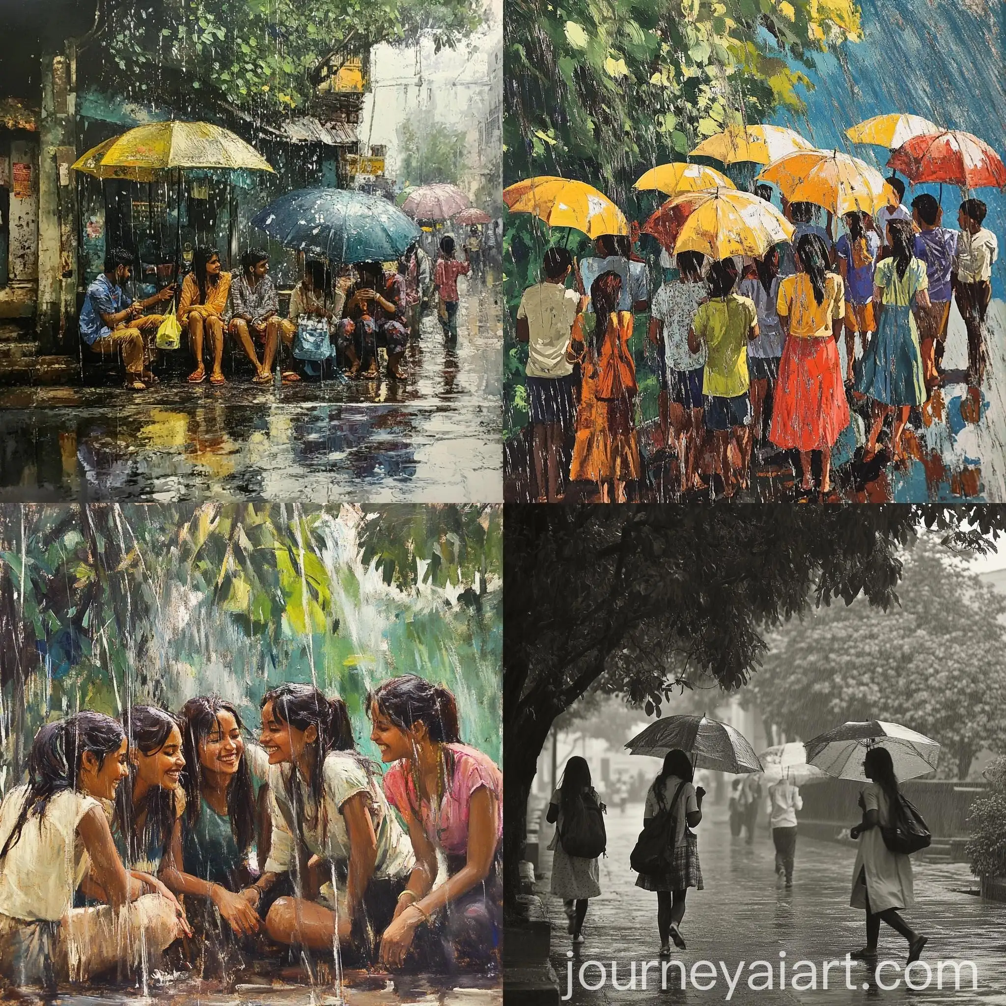 Indian-College-Students-Enjoying-Monsoon-Rain