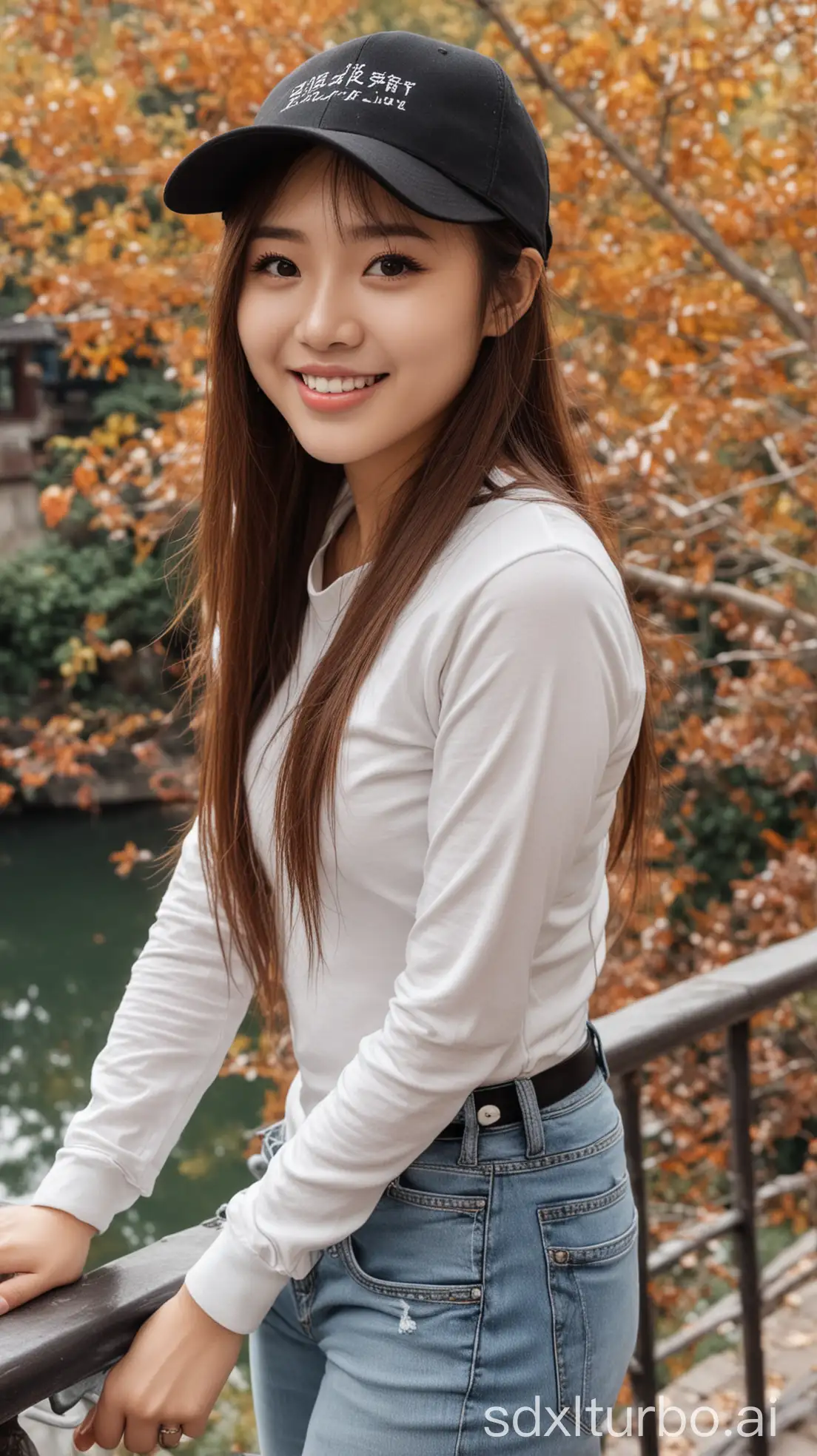 Chinese-Woman-in-Autumn-Fashion-at-a-Tourist-Spot-with-a-Sweet-Smile