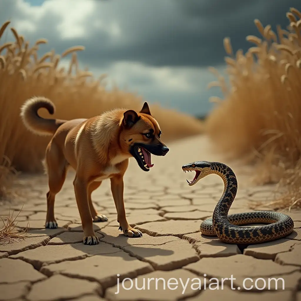 Fierce-Dog-Faces-Rattlesnake-in-Desert-Showdown