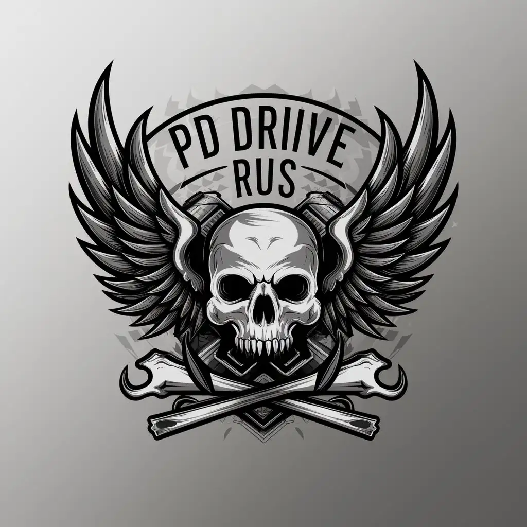 LOGO Design for PD Drive Rus Darkness Style with Hot Angel Wings and Skull