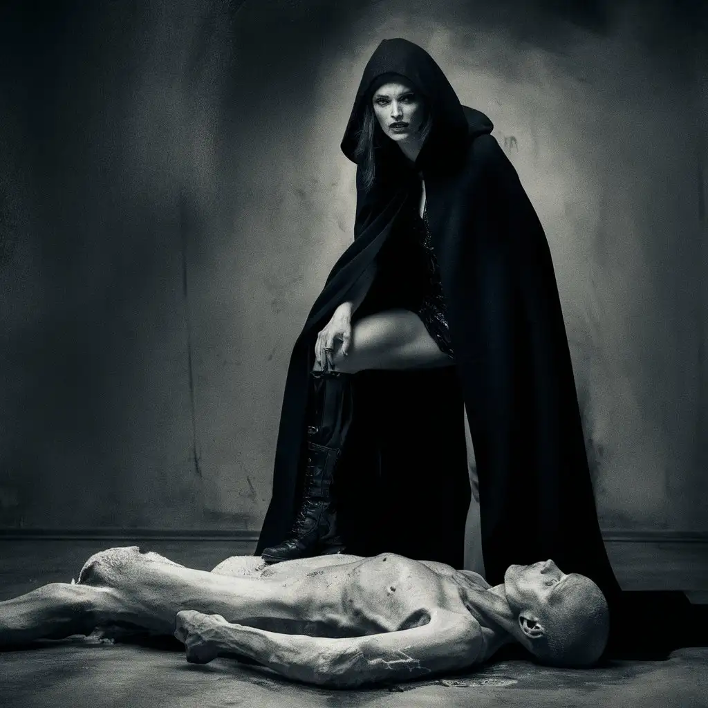 Mysterious-Woman-in-Dark-Cloak-Stands-Over-Dead-Man