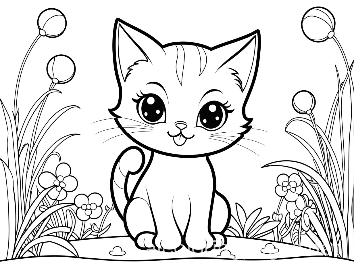 Happy-Cat-Playing-with-Ball-Coloring-Page