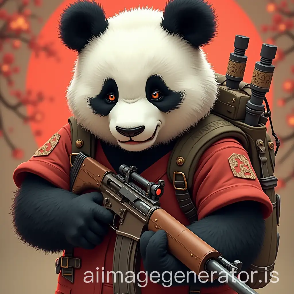 a panda armed with weapon and Chinese elements