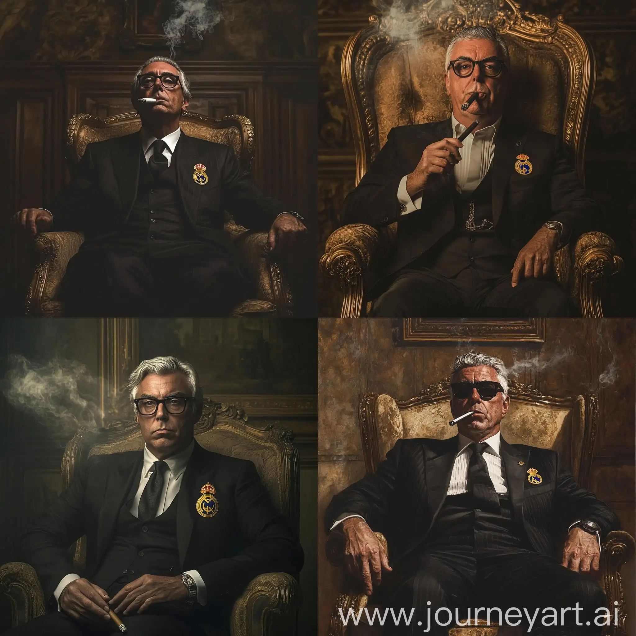 Carlo-Ancelotti-Smoking-with-Real-Madrid-Logo-in-Luxurious-Setting