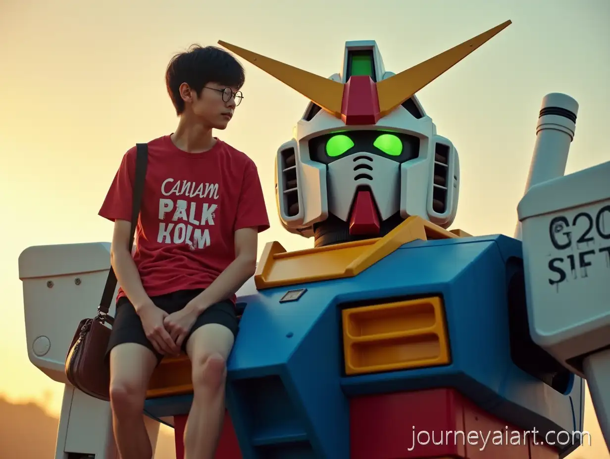 Young-Man-Sitting-on-Giant-Gundam-Robot-at-Sunset-in-Cinematic-Realistic-Style