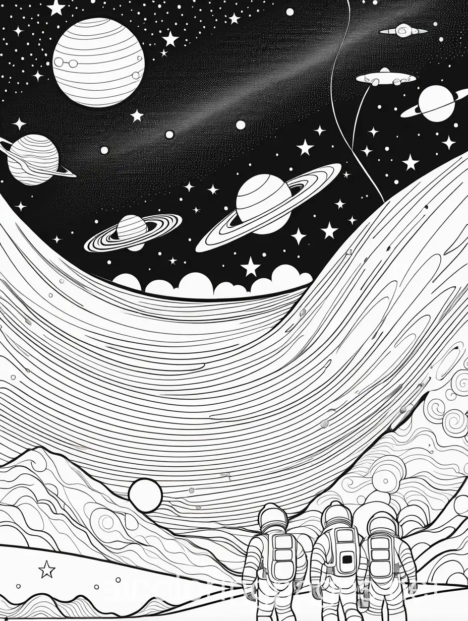 Children-Astronauts-Exploring-Milky-Way-in-Coloring-Page