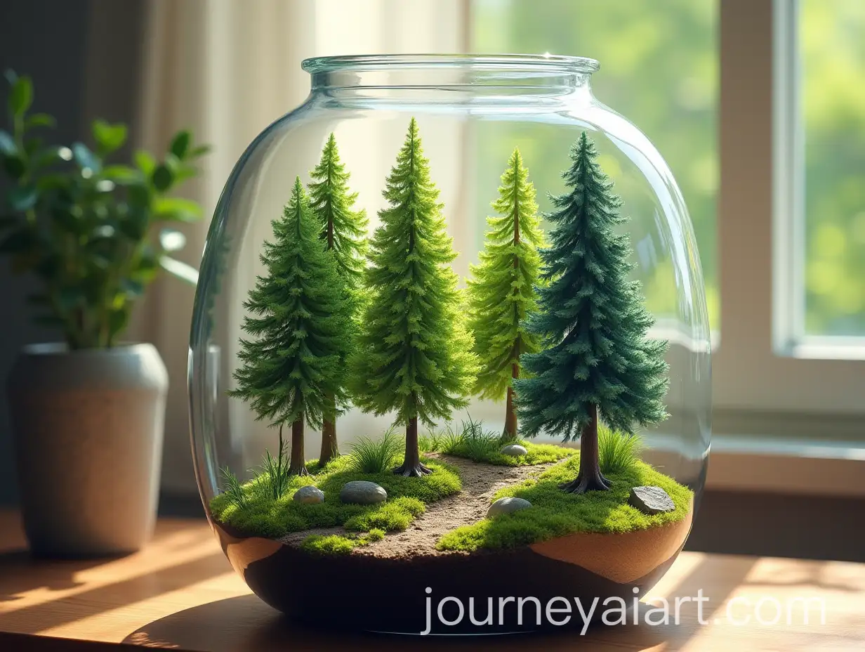 HandPainted-Glass-Terrarium-with-Diverse-Tree-Species-on-Desk