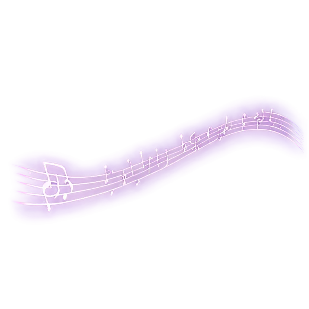 violet and blueish shiny musical lines and notes depicted from afar in the middle to front