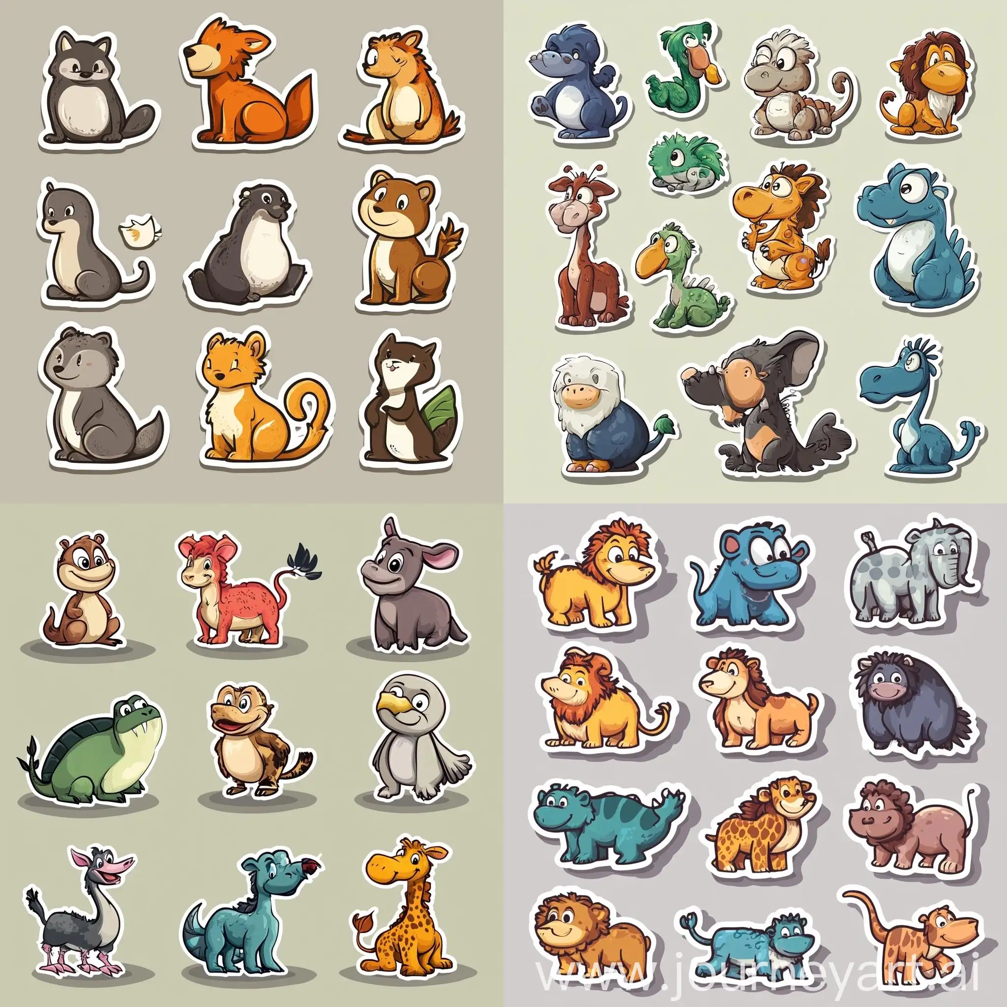 Mean-Cartoon-Animals-Sticker-Set-Side-View-Full-Body