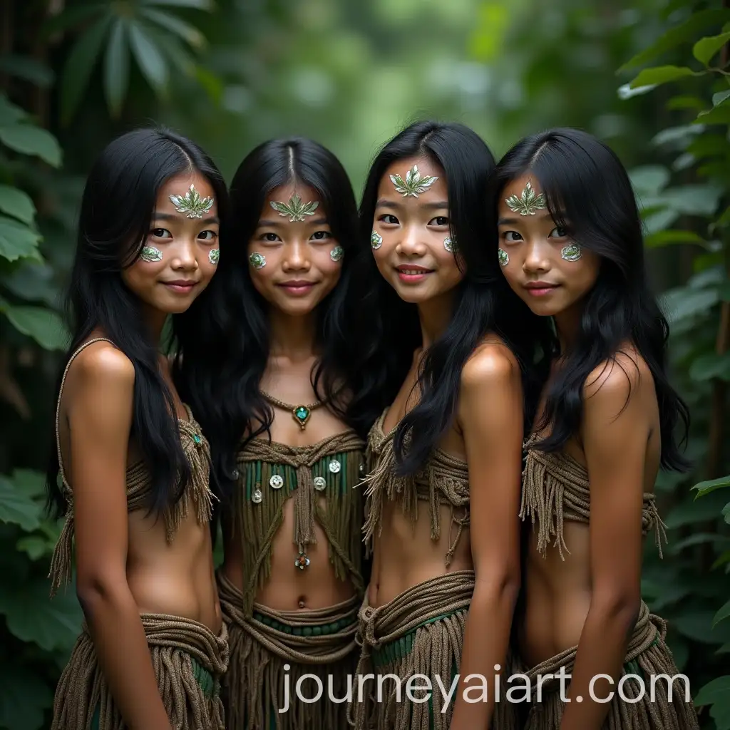 Four-Asian-Girls-in-Traditional-Tribal-Dress-with-Intricate-Face-Paint-and-Beadwork