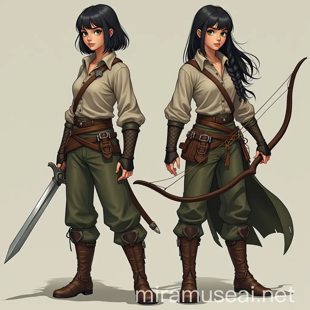 Twin Sisters Fantasy Adventurers with Sword and Bow