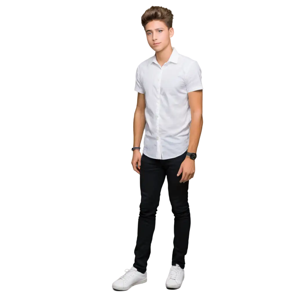 Young-Man-in-White-Shirt-and-Black-Jeans-PNG-Image-Front-View-Pose-with-White-Shoes