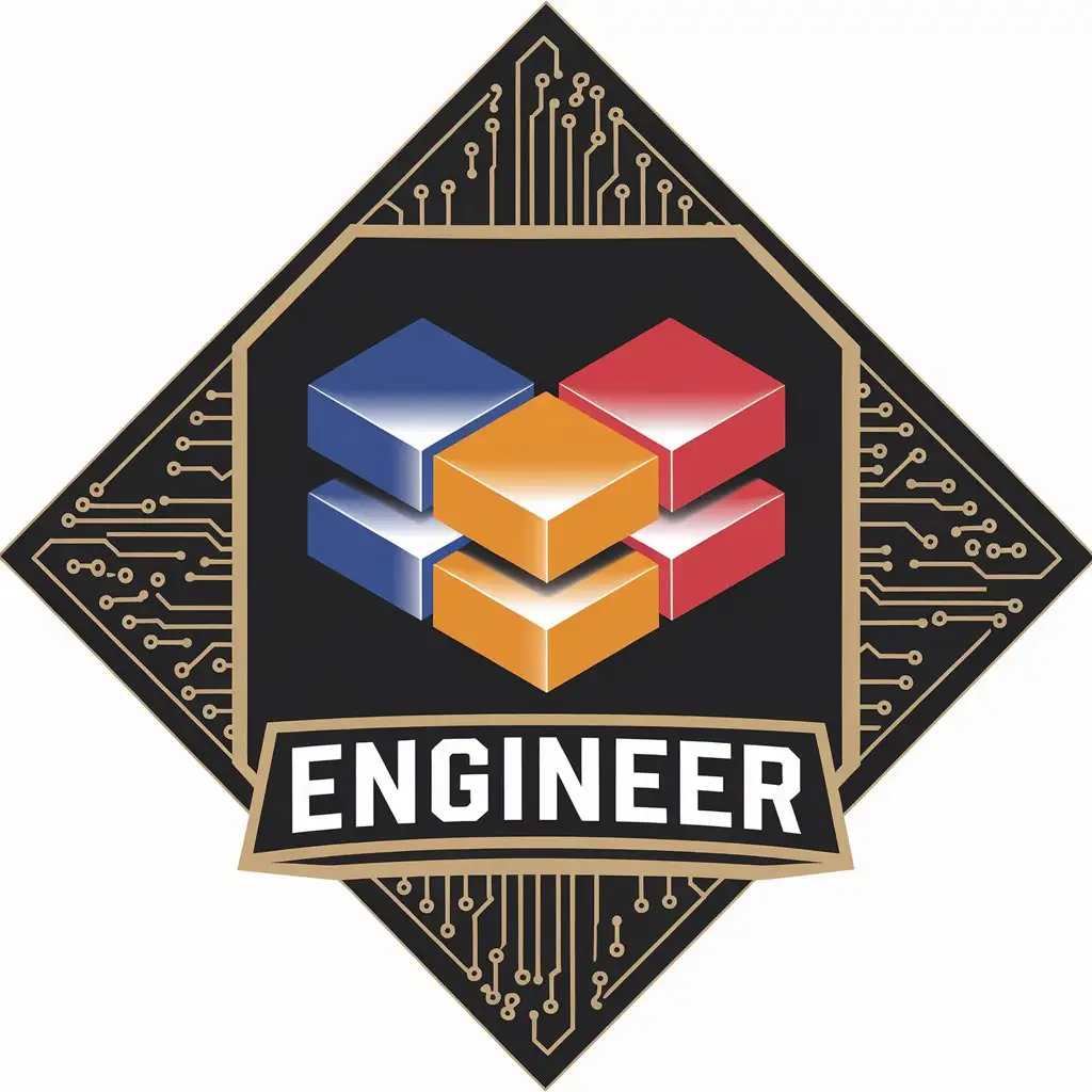 a vector logo design,with the text "Engineer", main symbol:Colored 3D electronic components,Moderate,be used in Technology industry,clear background