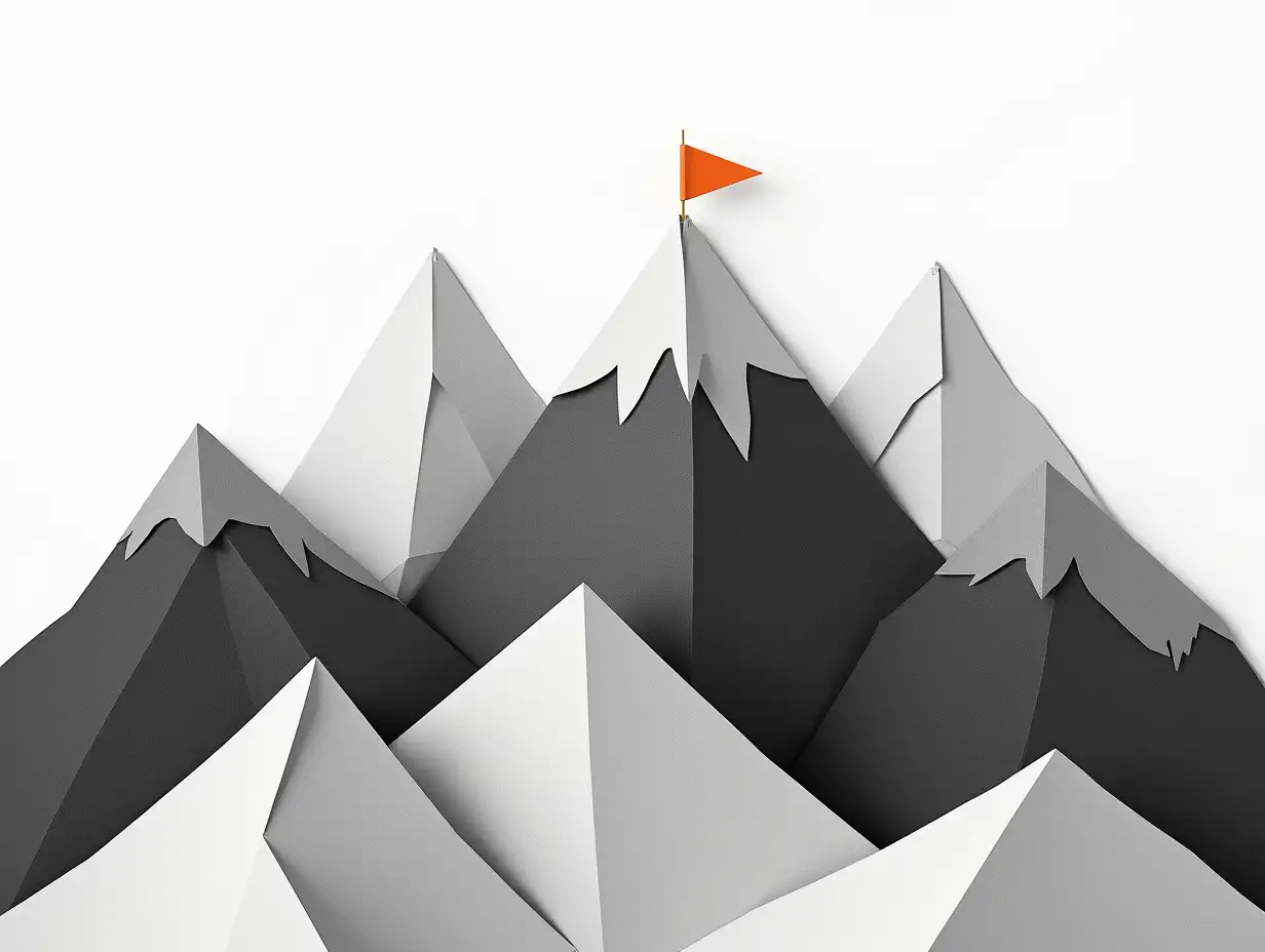 Geometric-Abstract-Mountain-Landscape-with-Orange-Flag-and-Photorealistic-Collage-Style