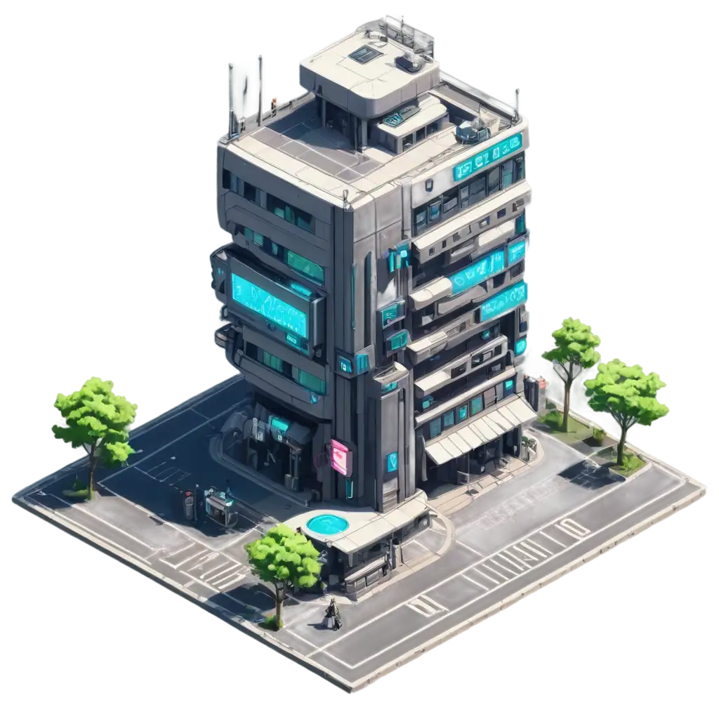 Anime-Style-Cyberpunk-Building-Isometric-PNG-Image-for-Futuristic-Art-and-Design