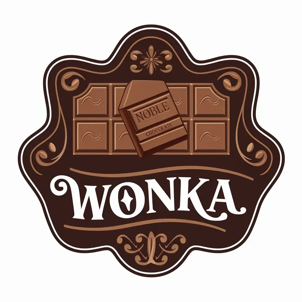 a vector logo design,with the text "wonka", main symbol:noble chocolate ,Moderate,be used in alimenticio industry,clear background