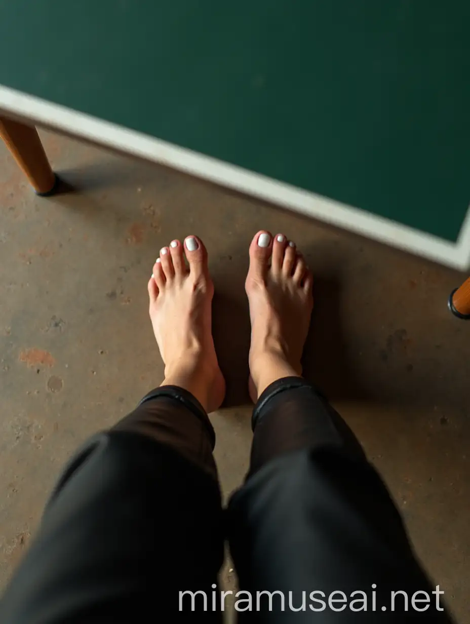 Girl in Black Leather Trousers Playing Table Tennis