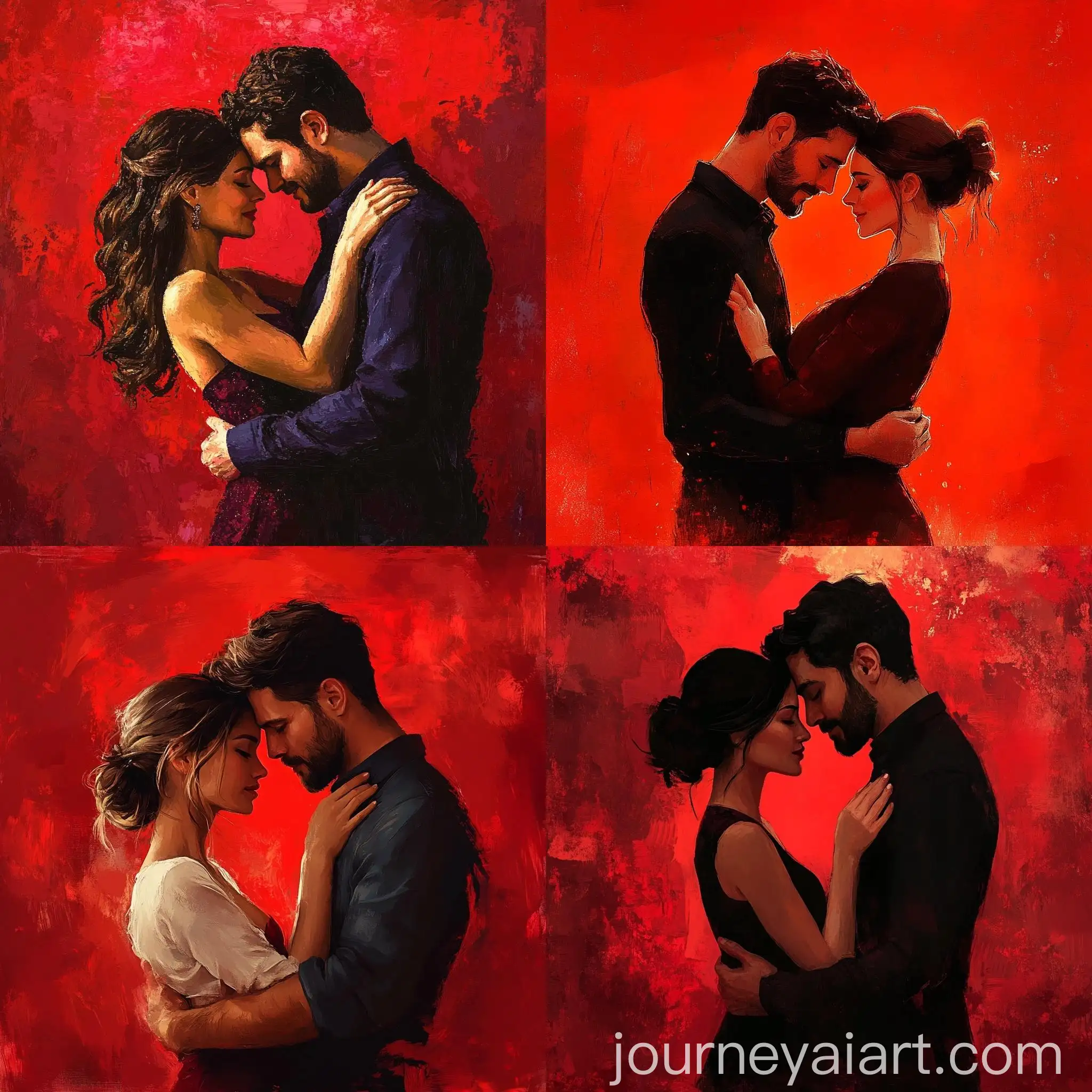 Romantic-Couple-Embracing-on-Red-Background