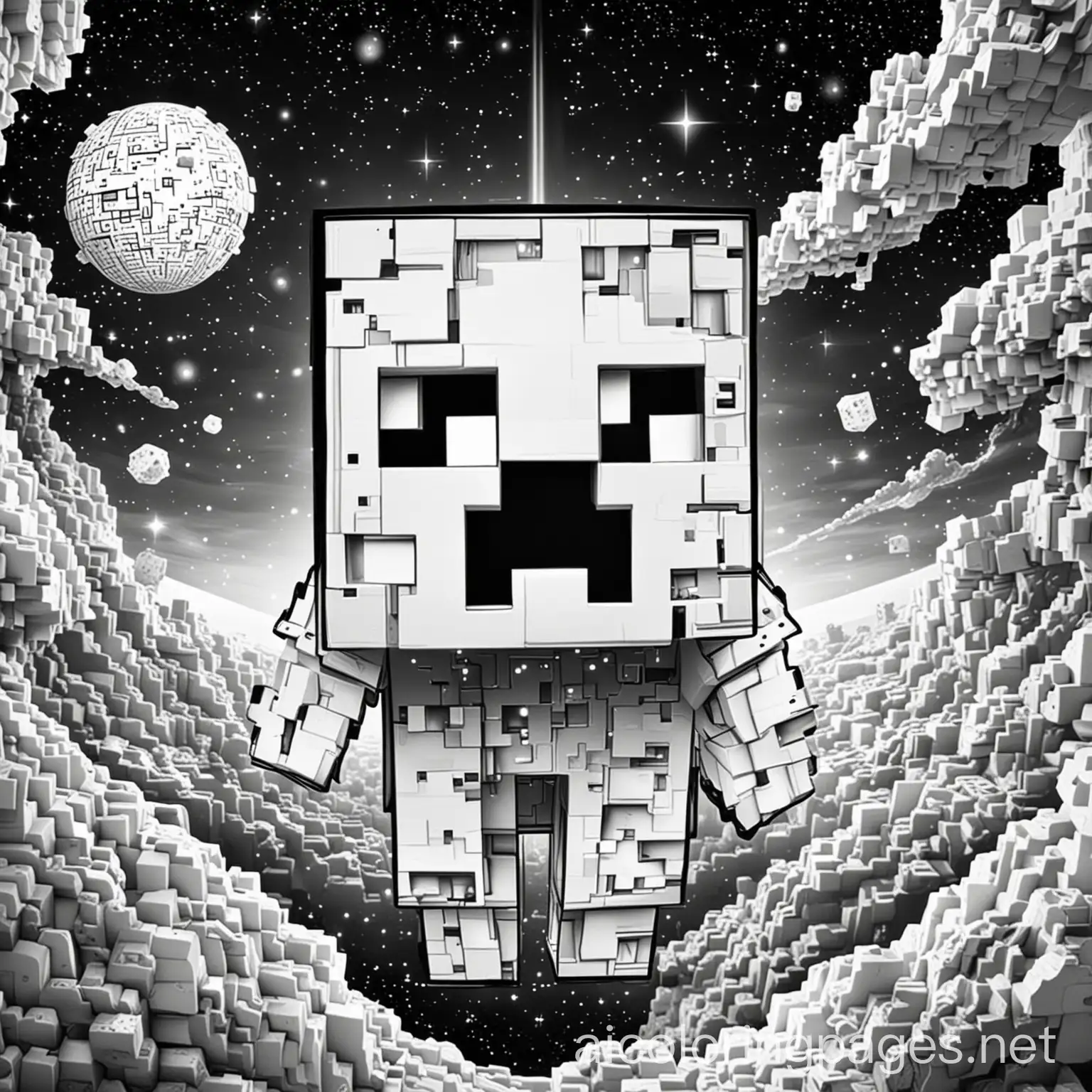 Minecraft-Creeper-in-Space-Coloring-Page