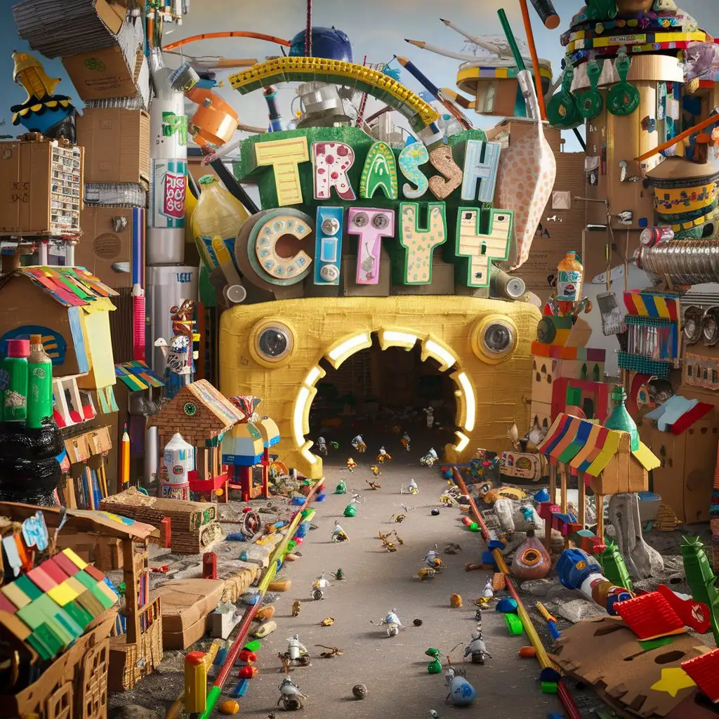 Miniature Trash City Built from Recycled Materials