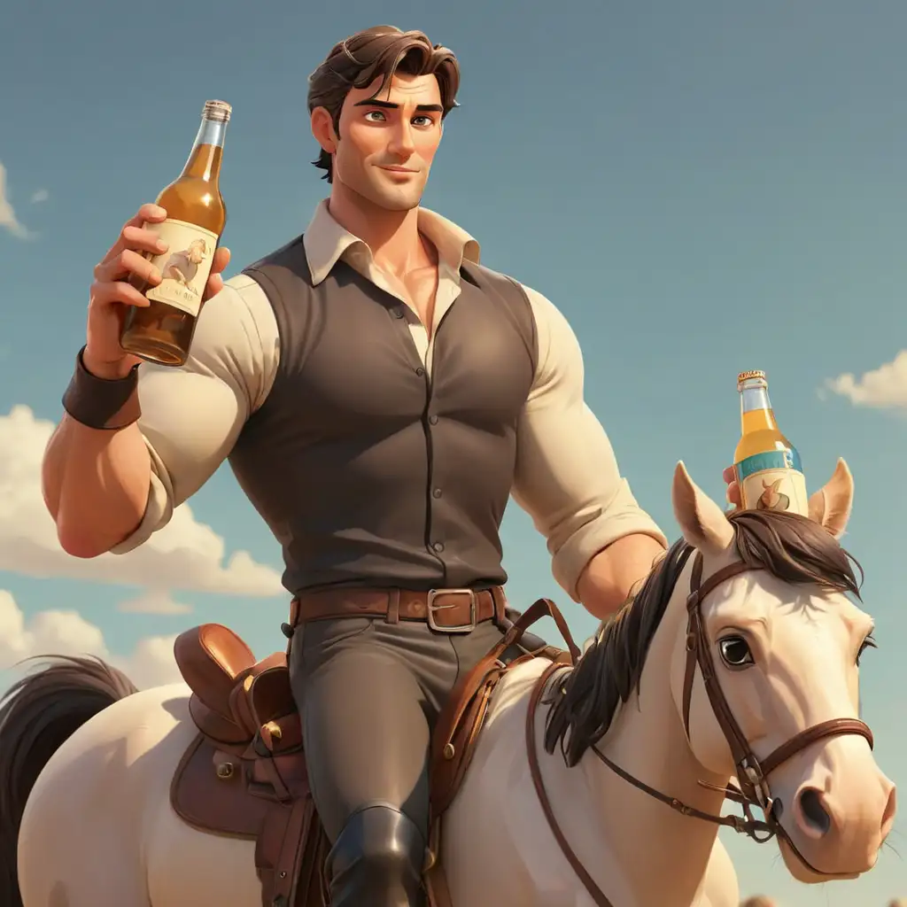 Handsome-Man-on-Horse-Holding-Two-Bottles