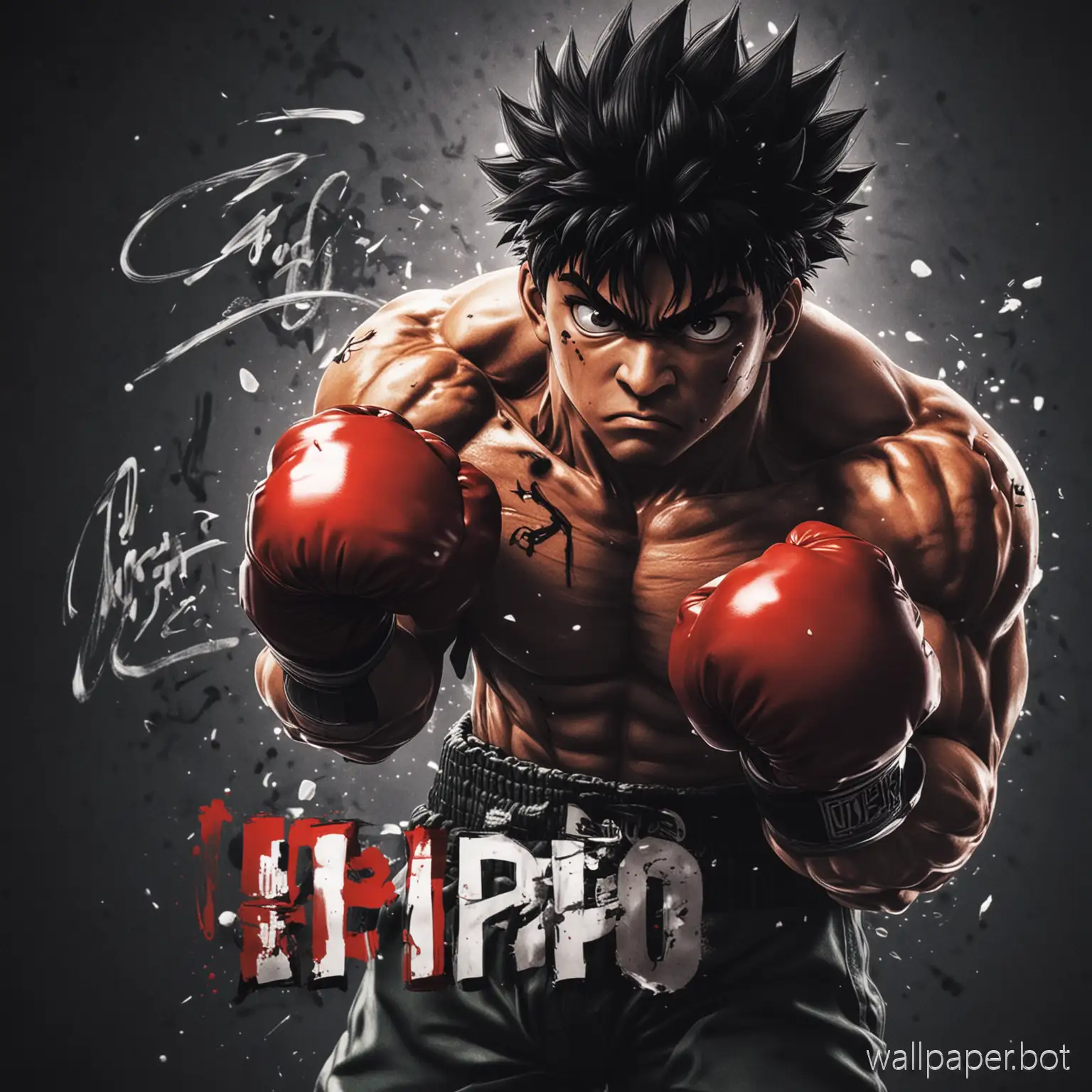 create me an ippo wallpaper with dark light game and write oskai in 3d