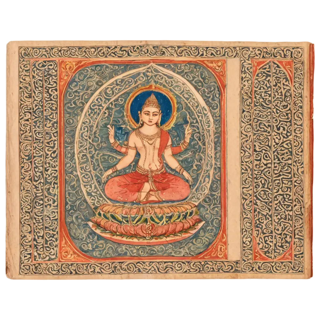 Ancient-Indian-Manuscript-with-Intricate-Illustrations-of-Deities-and-Sages-in-PNG-Format