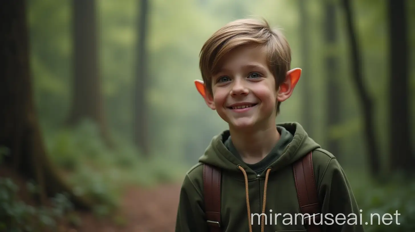 Smiling Elf Boy in Enchanted Forest Portrait