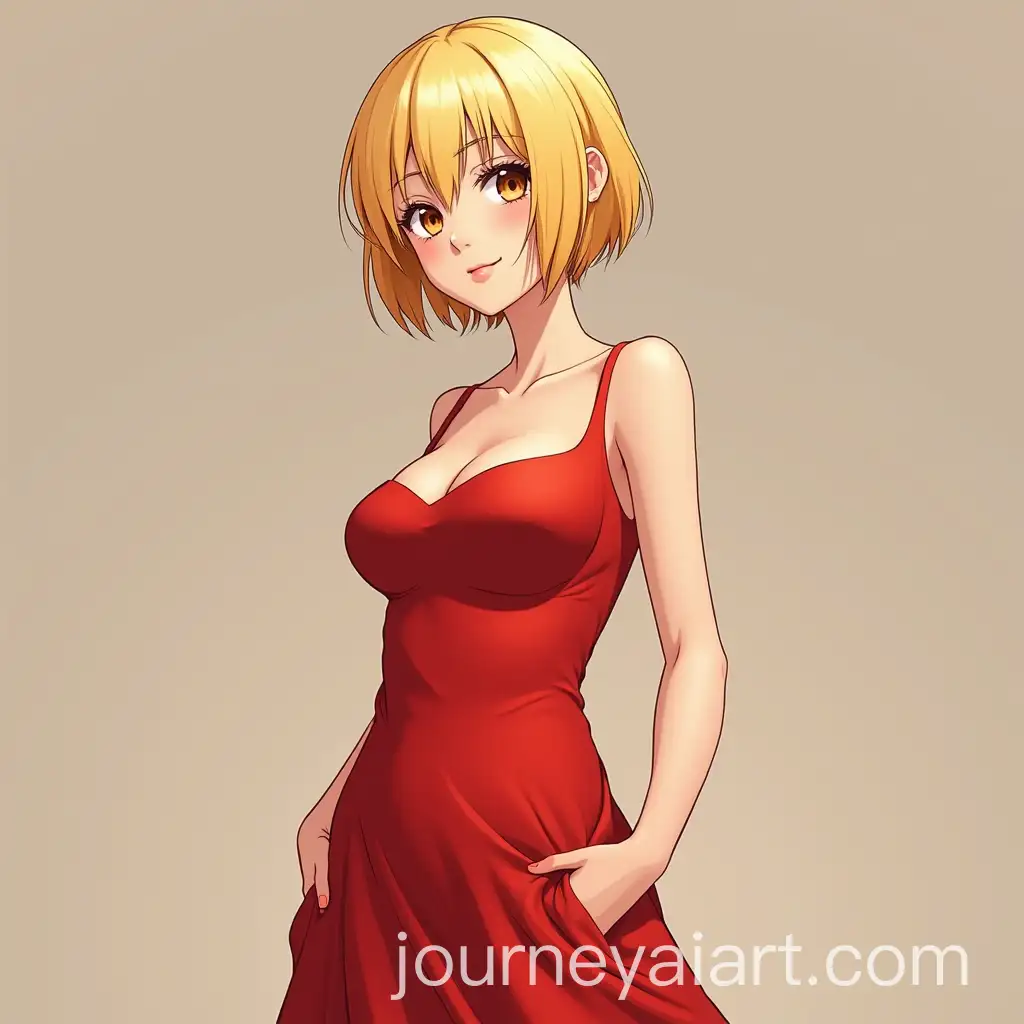 Elegant-Blonde-Woman-in-Red-Dress