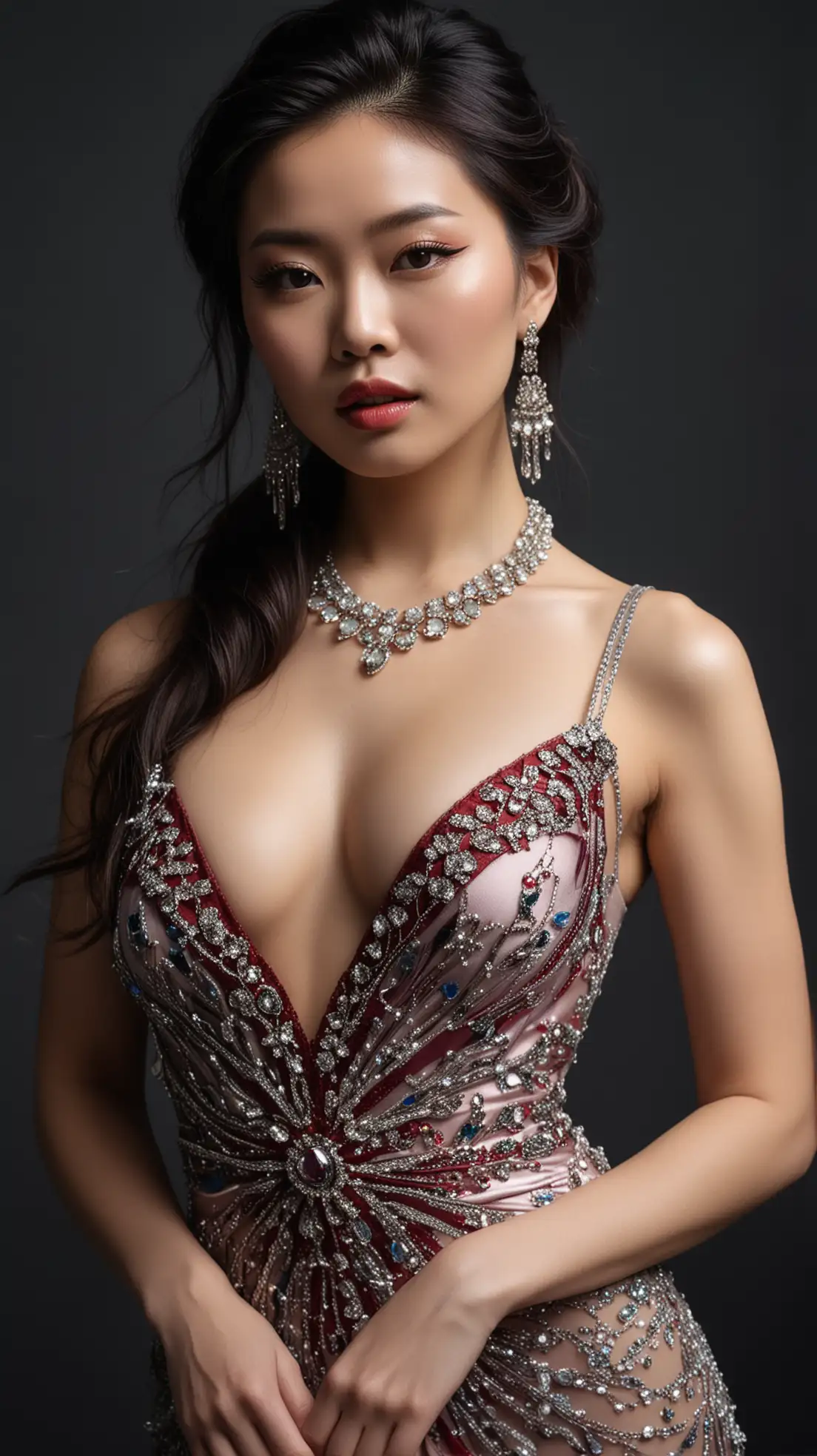 Chinese-Race-Queen-in-Elegant-Dress-with-Haute-Couture-Jewelry-and-Dramatic-Runway-Makeup