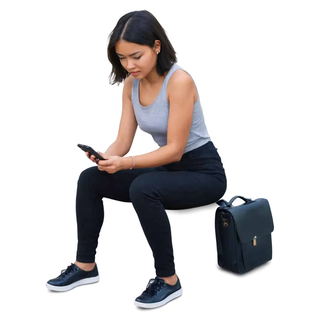 Girl-Looking-at-Her-Phone-PNG-Image-Perfect-for-Web-and-Design-Use