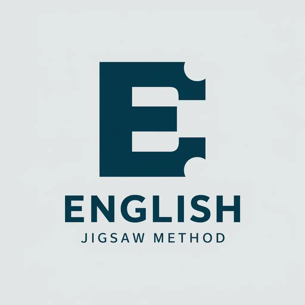 a vector logo design,with the text "English jigsaw method", main symbol:E,Minimalistic,be used in Education industry,clear background