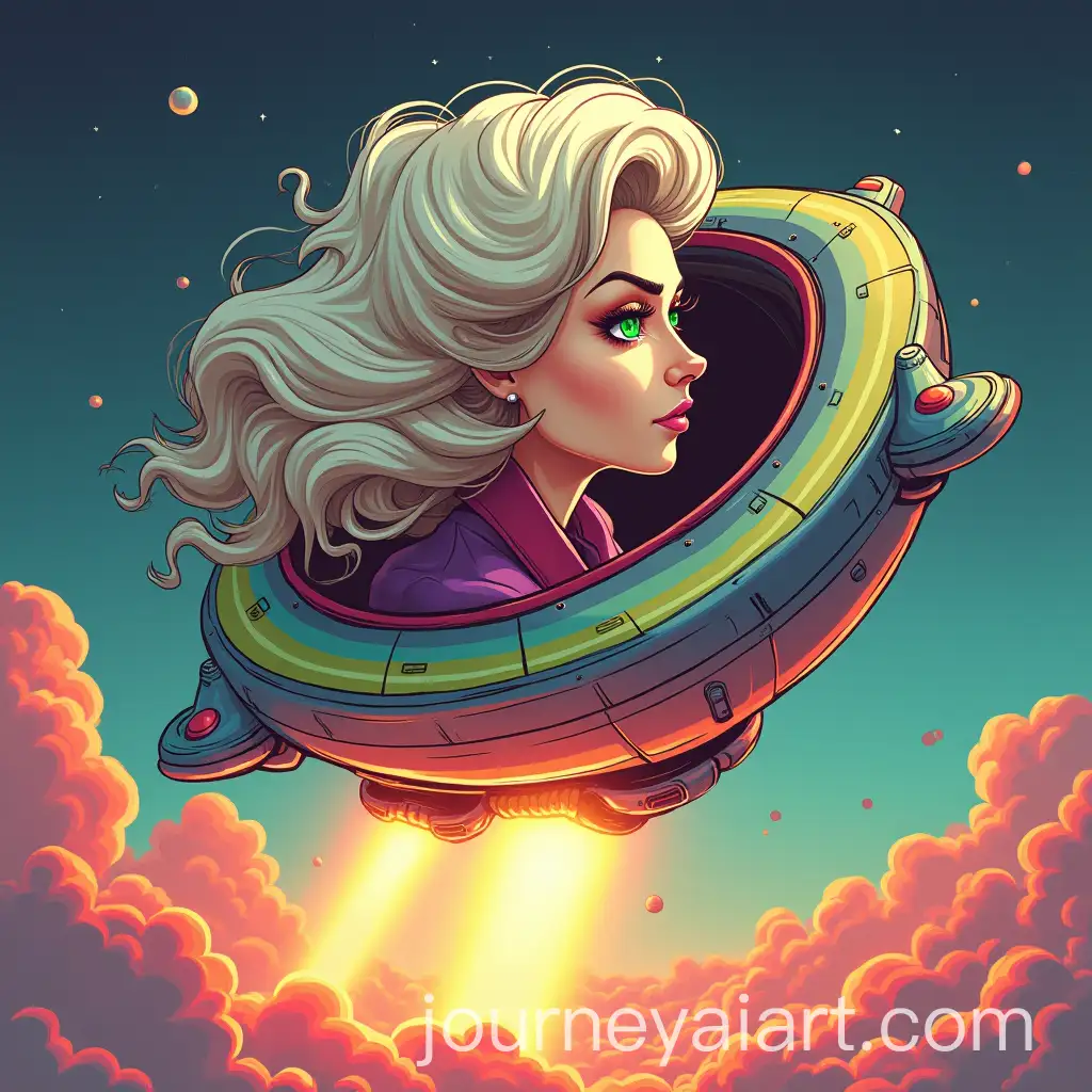 1980s-RetroFuturistic-Space-InvadersInspired-Alien-Avatar-with-UFO-Blast-Off