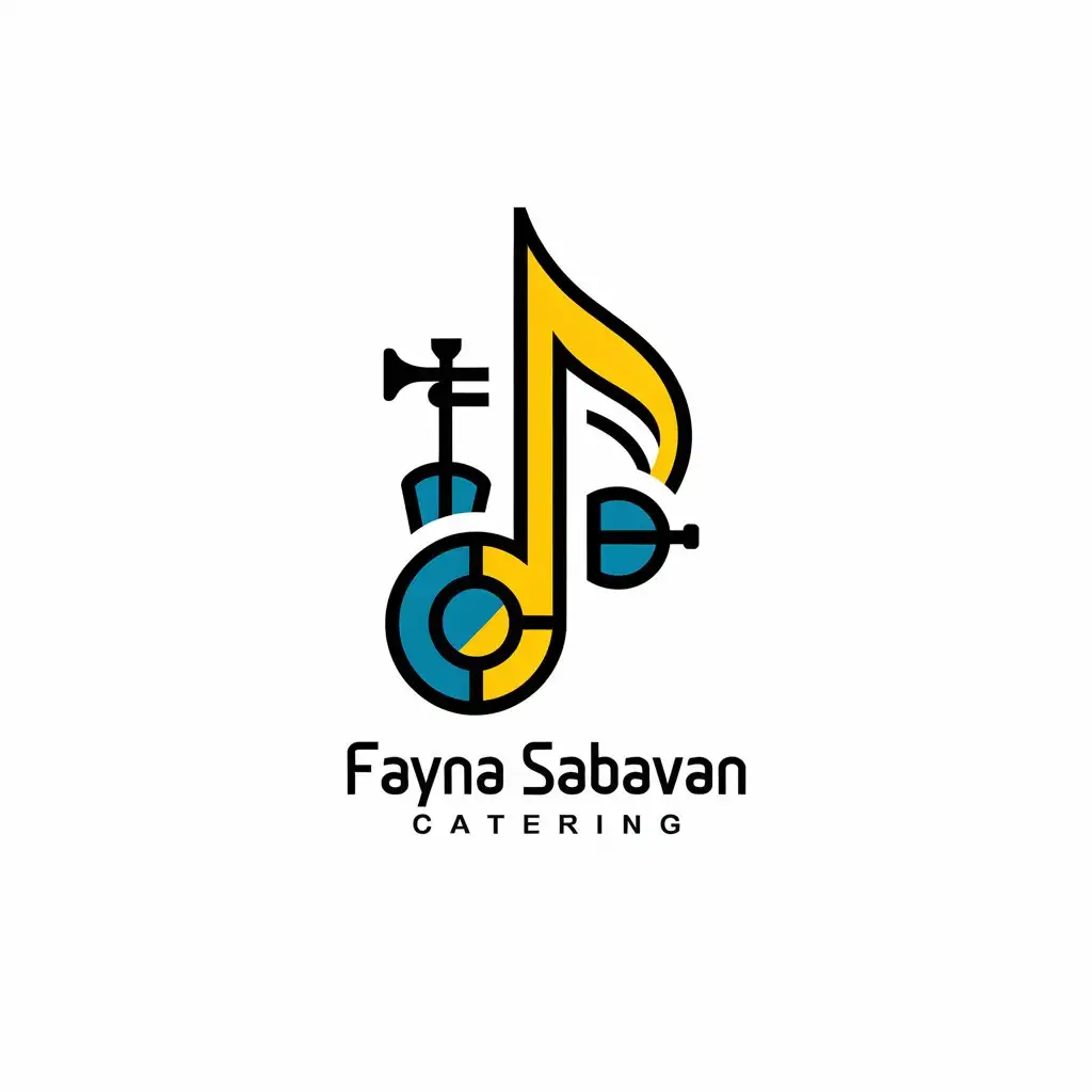 LOGO Design for FAYNA SABAVA Catering Vibrant Yellow Blue with Musical Instruments on a Clear Background