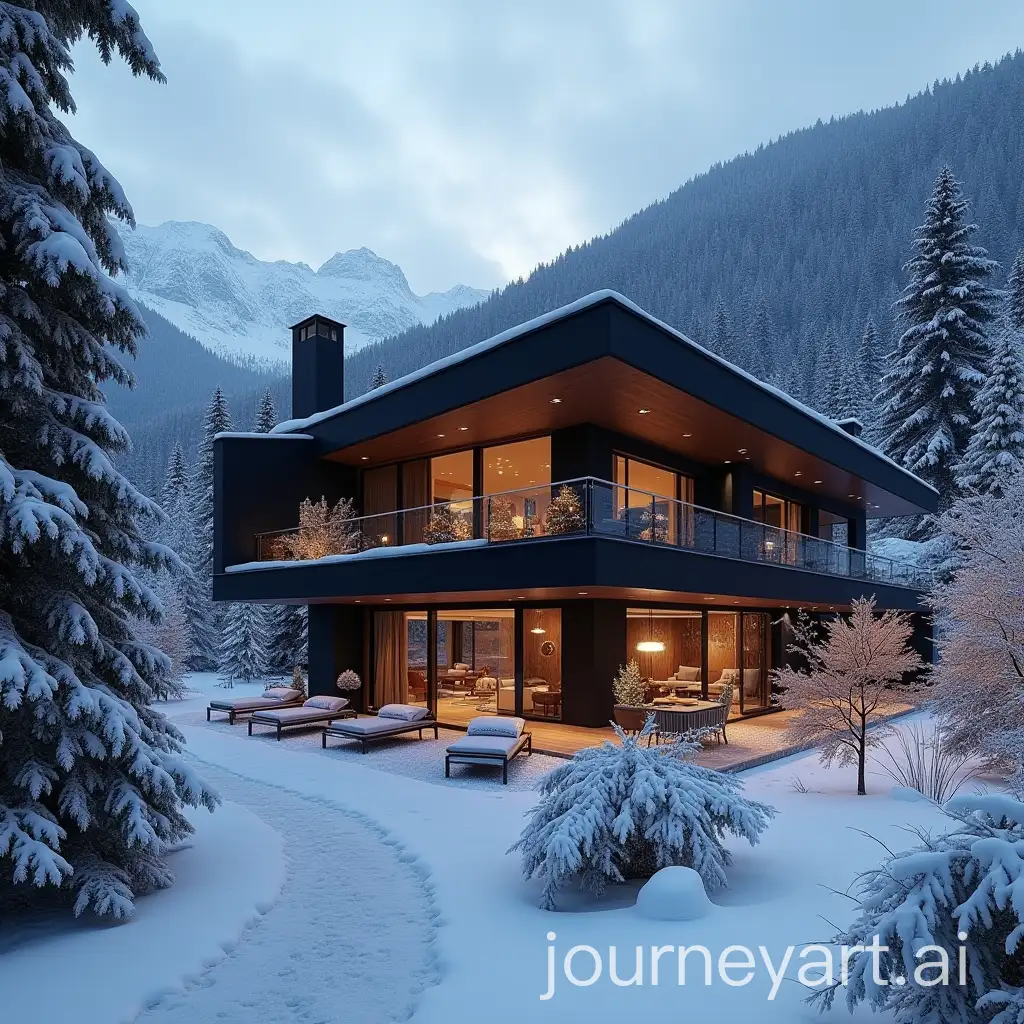 Modern-Black-Mansion-in-the-Alps-Transformed-into-a-Winter-Wonderland-with-Christmas-Decor