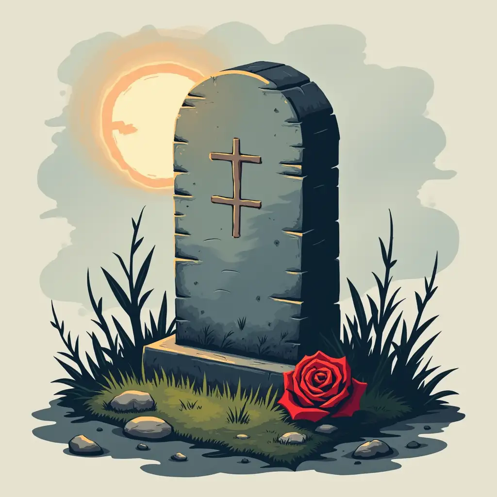 Symbolic Icon Representing Death and Grief at a Grave