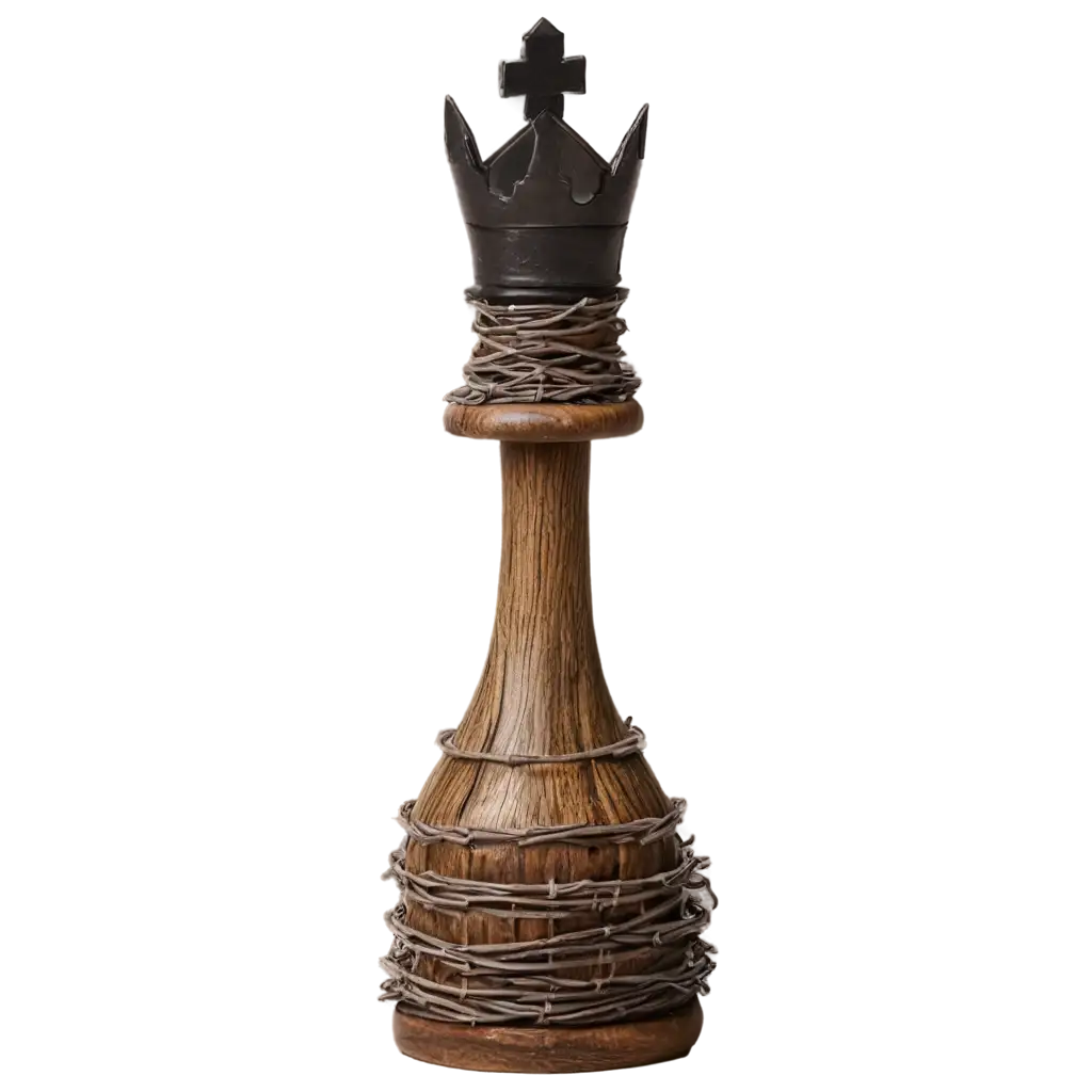 Chess-King-Piece-PNG-Wooden-Design-Wrapped-in-Barbed-Wire-for-Powerful-Symbolism-and-Visual-Impact