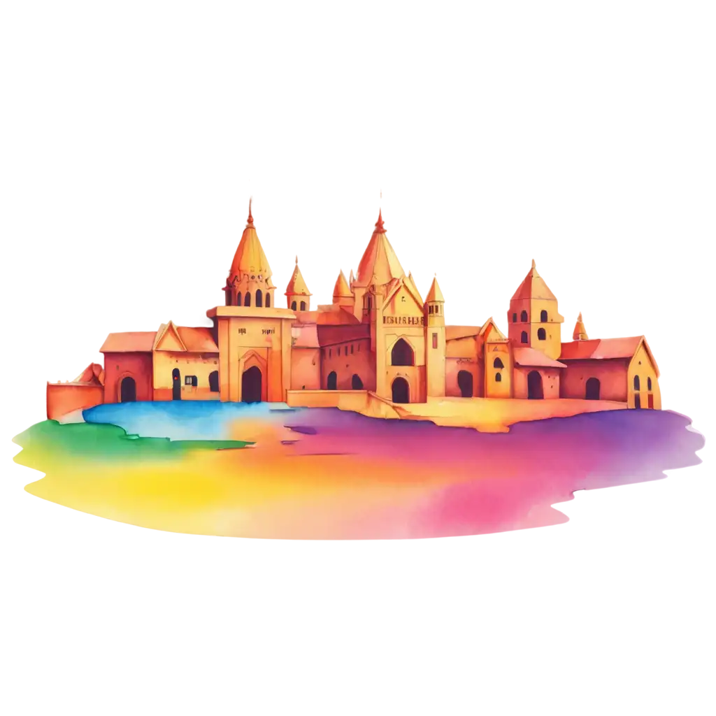 Vibrant-Village-or-City-Illustration-with-Holi-Colors-PNG-Image-for-Dynamic-Visual-Appeal