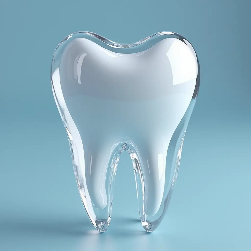 tooth, transparent, streamlined, glass-like, glassmorphism