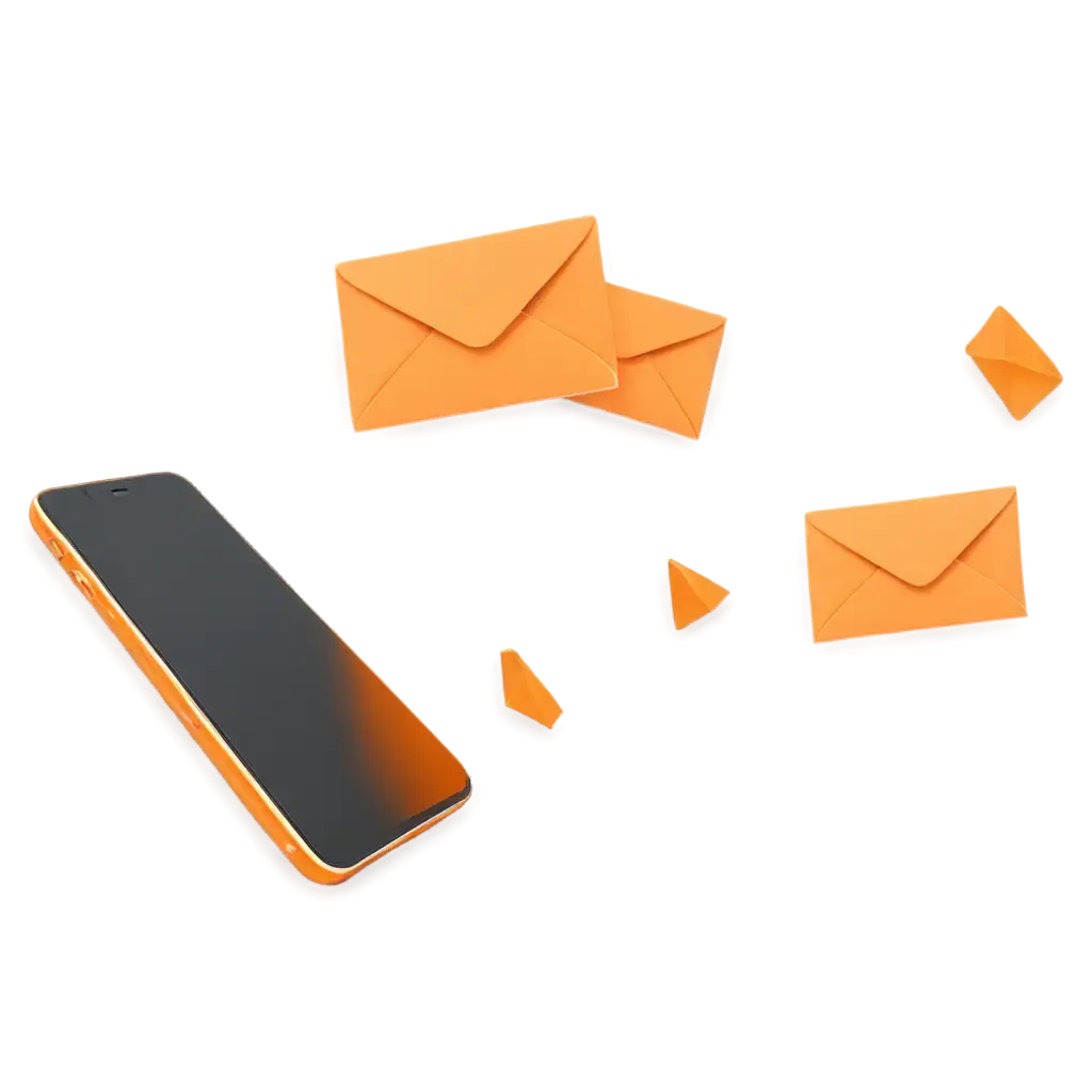 iPhone-PNG-Image-with-Orange-Flying-Envelopes-High-Quality-and-Clarity