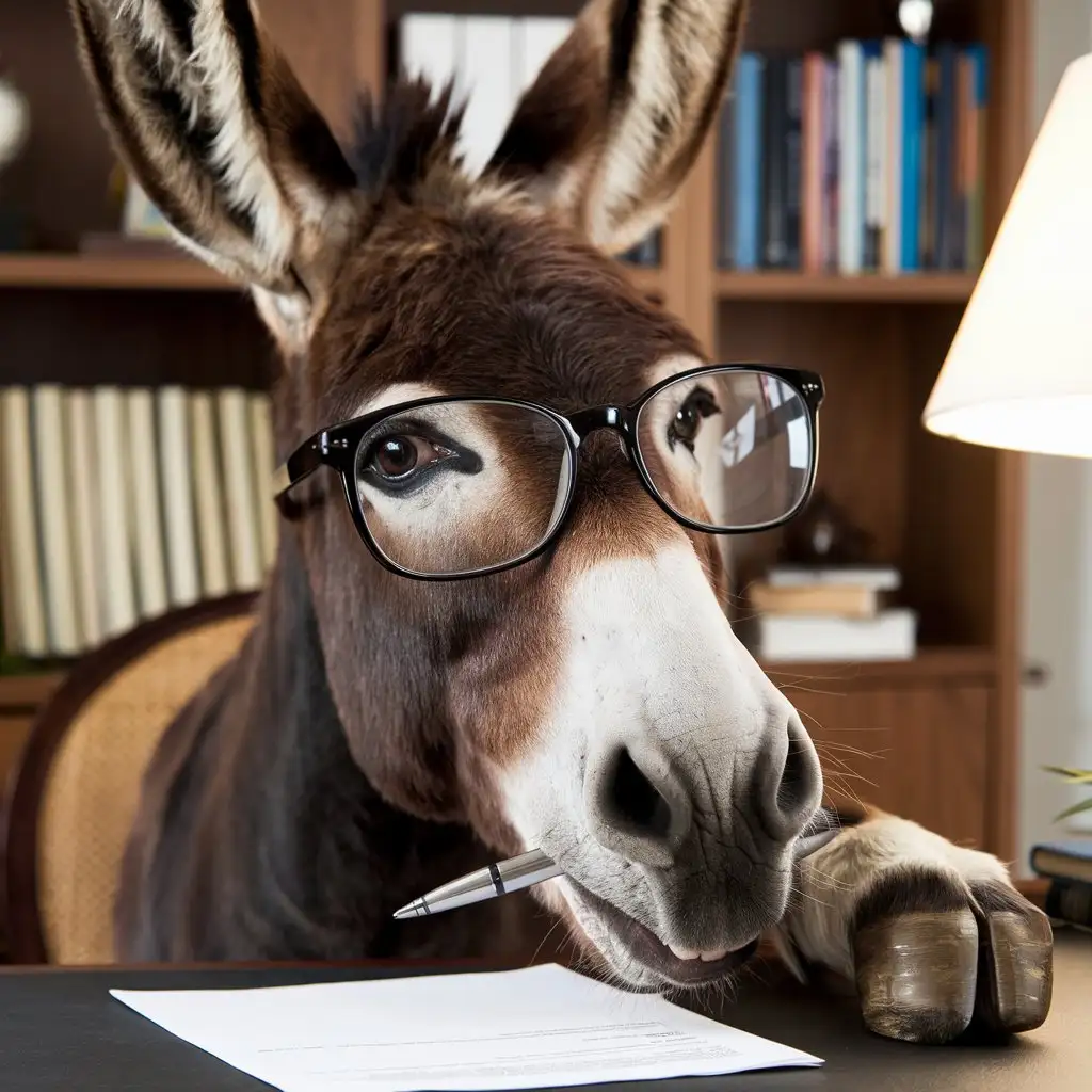 Genius-Donkey-with-Glasses-in-a-Whimsical-Setting