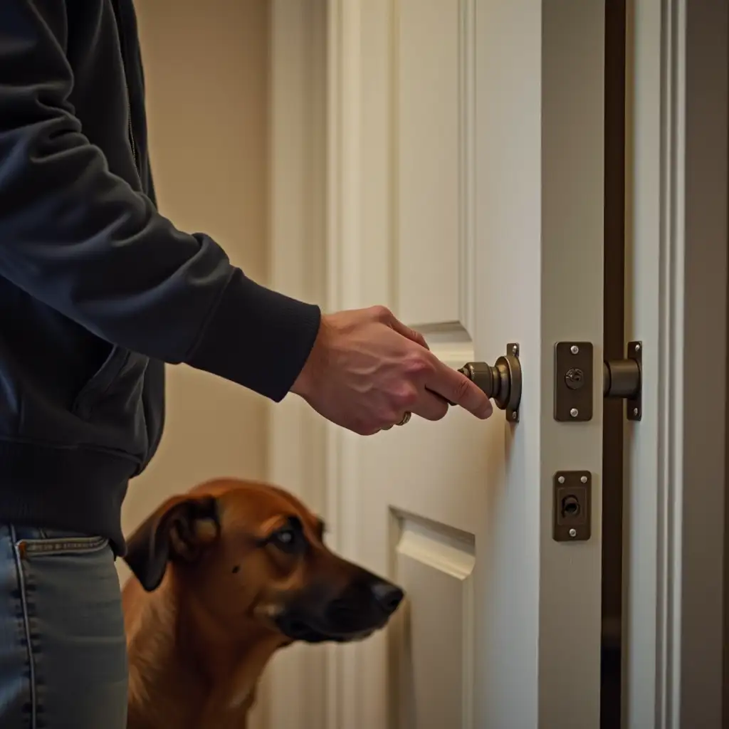Man-with-Dog-at-Locked-Door
