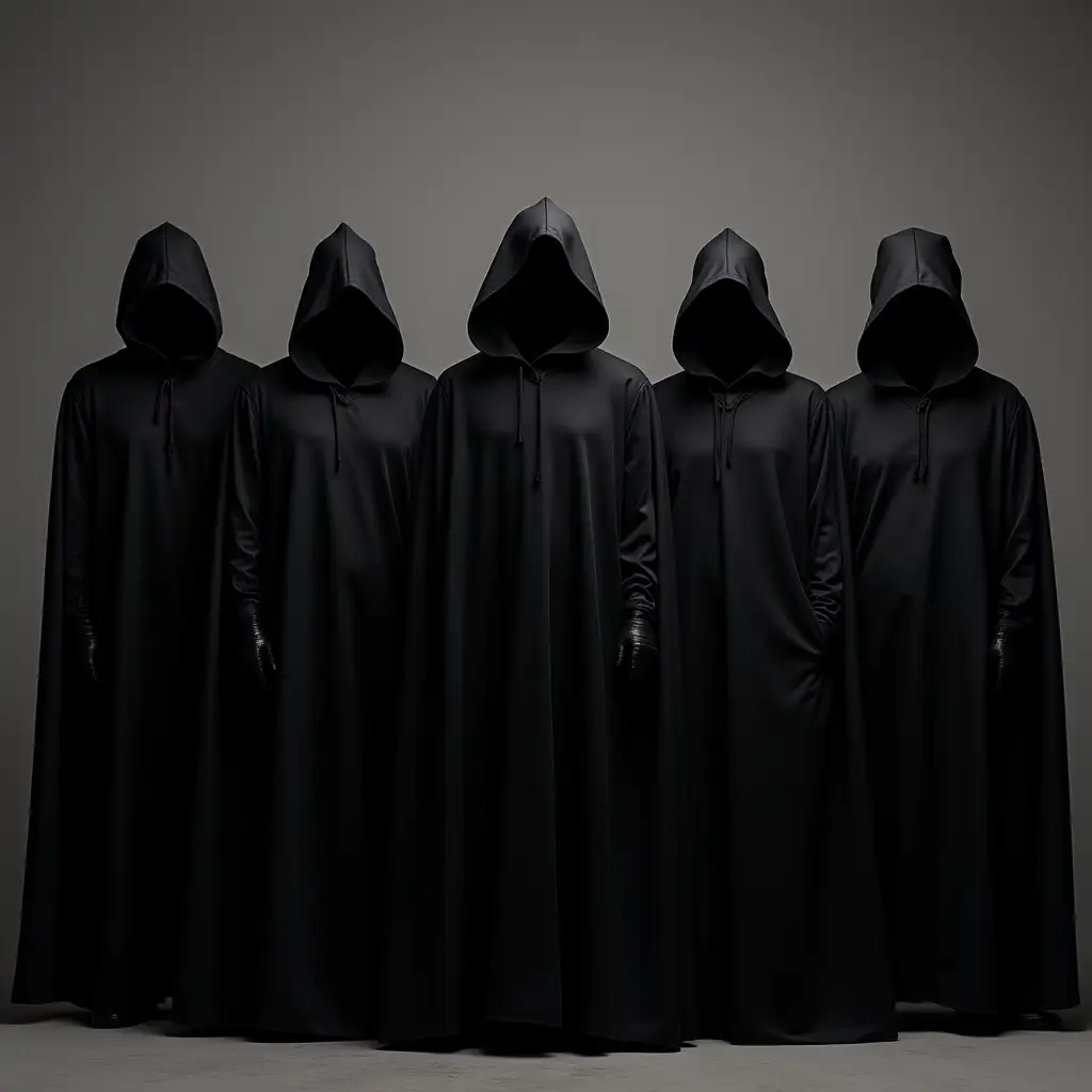 group standing side by side, wearing black cloaks