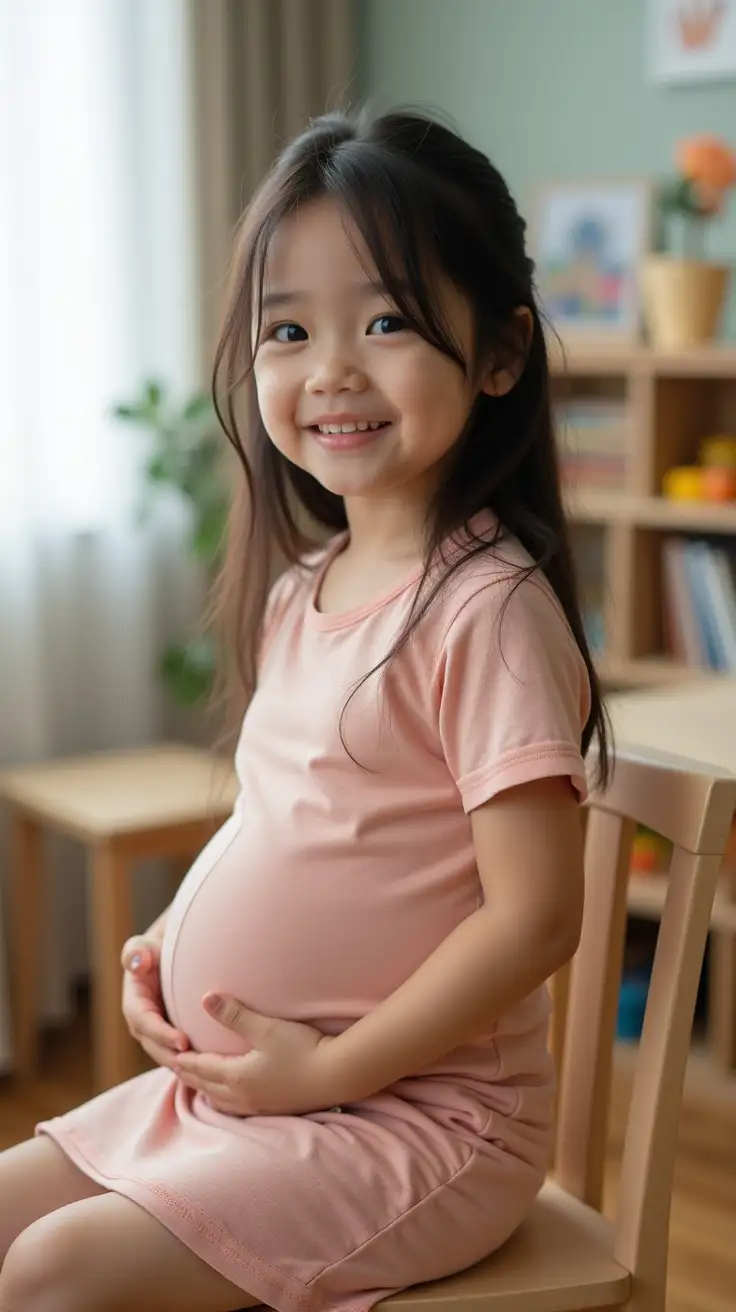 Pregnant-Asian-Girl-Sitting-at-Preschool