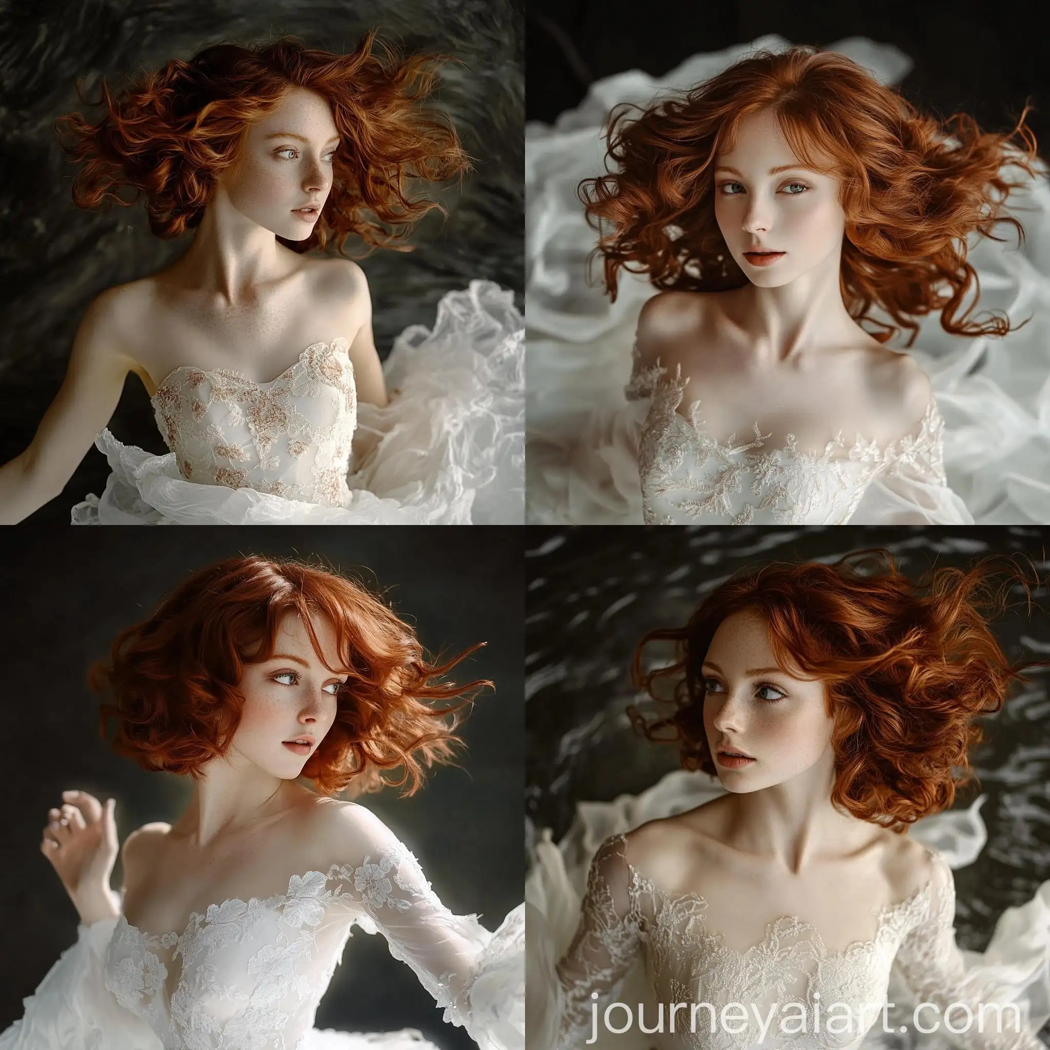 Attractive-Redhead-Woman-Ice-Skating-in-Elegant-Floral-Dress