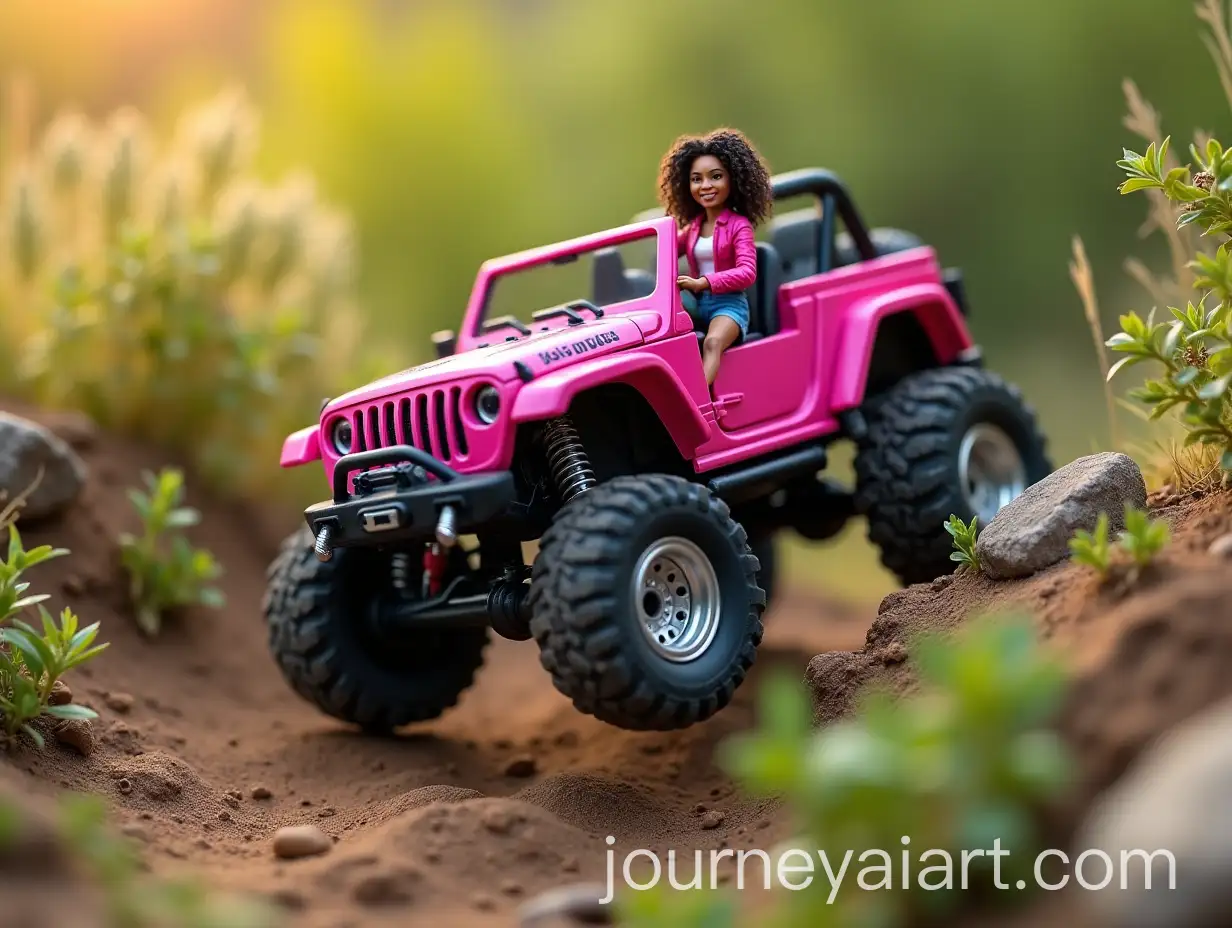 Miniature-Woman-Driving-a-Pink-OffRoad-Vehicle-Over-a-Cliff