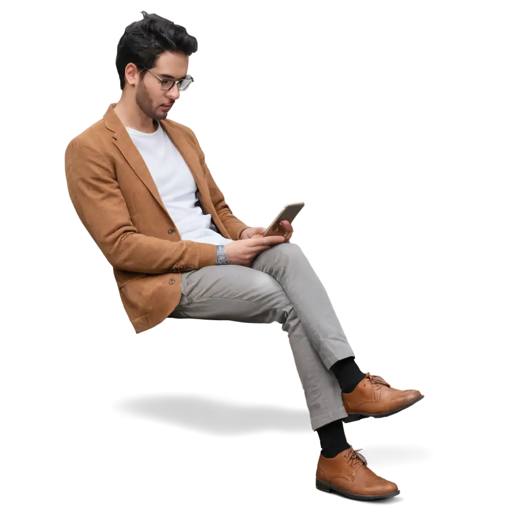 PNG-Image-of-a-Person-Engrossed-with-a-Cellphone-in-a-Library