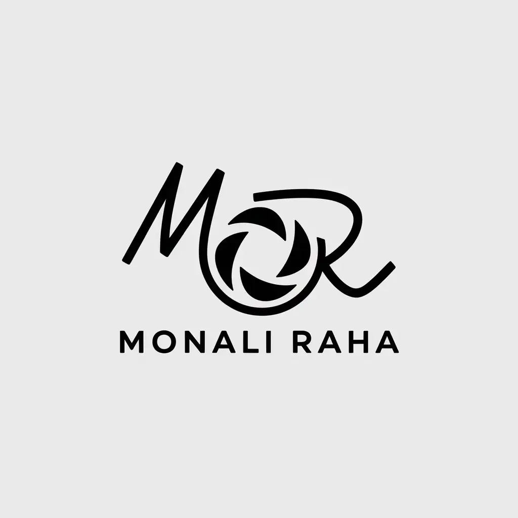 LOGO Design for Monali Raha Cursive Calligraphic Camera Symbol with Text Blend