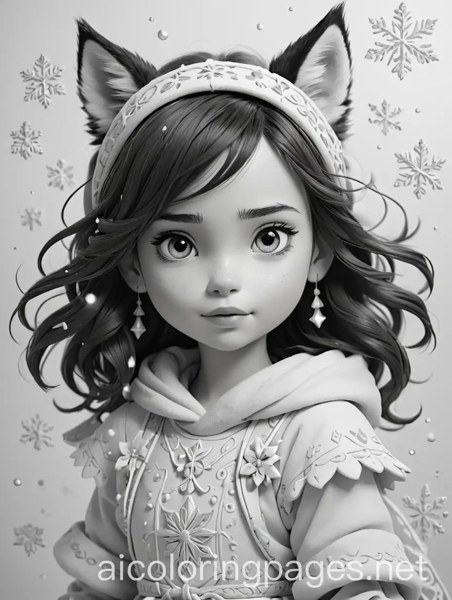 Enchanting-Winter-Fairy-Girl-with-Husky-in-Black-and-White-Coloring-Page